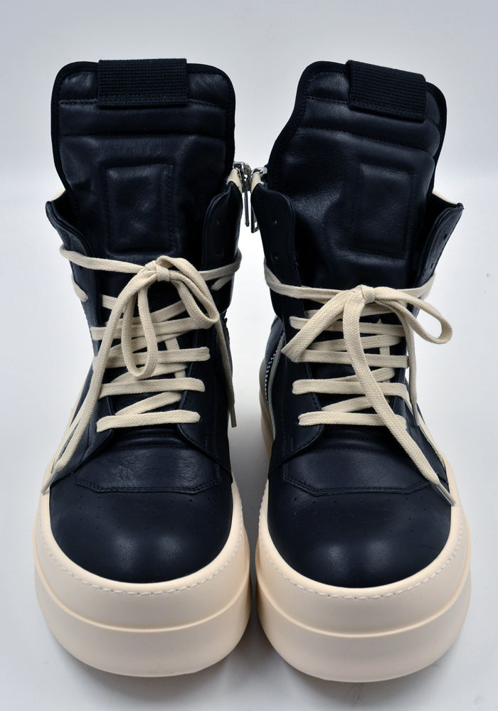 RICK OWENS MEGA BUMPER GEOBASKET SNEAKERS BLACK/MILK FW23 | DOSHABURI