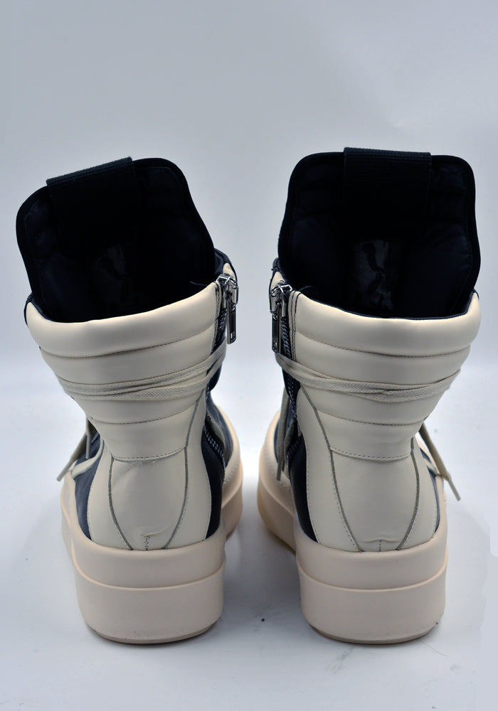 RICK OWENS MEGA BUMPER GEOBASKET SNEAKERS BLACK/MILK FW23 | DOSHABURI