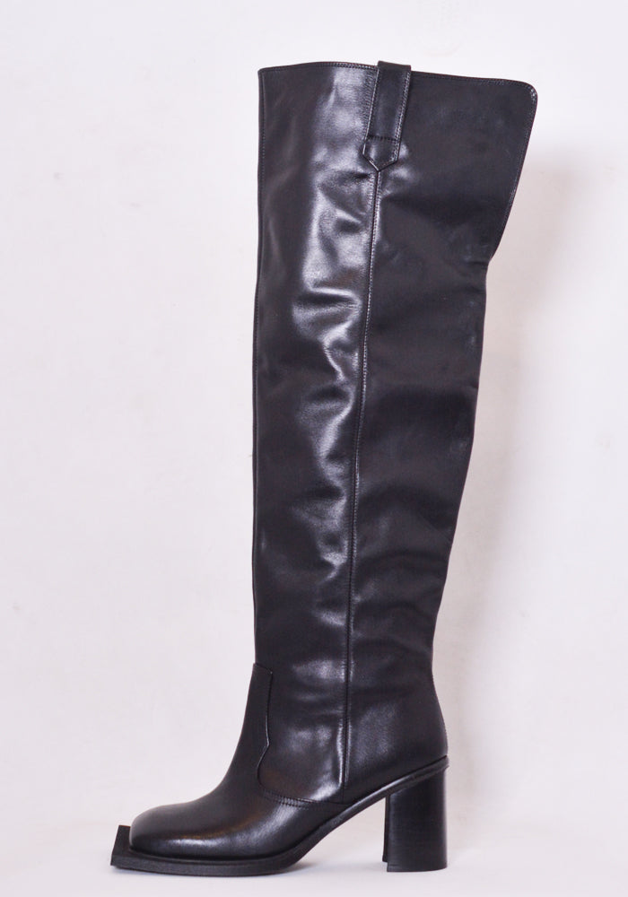 NINAMOUNAH H_02 HOWLING KNEE-HIGH LEATHER BOOTS BLACK