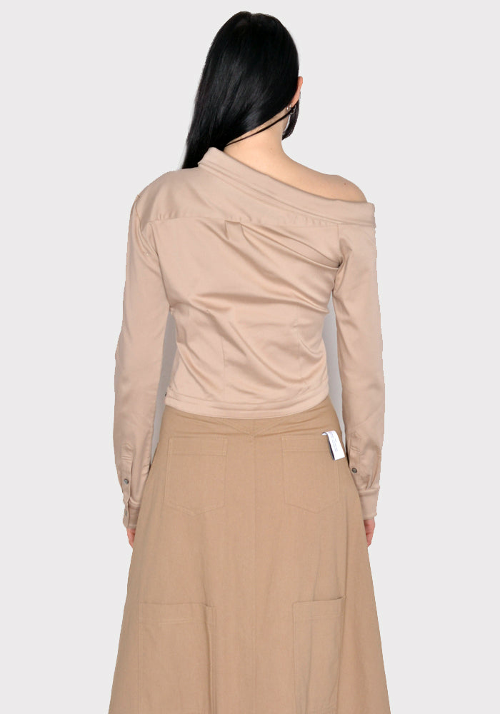 ROKH R0CA254 CT 04 ASYMMETRIC BUTTON DETAIL SHIRT BEIGE