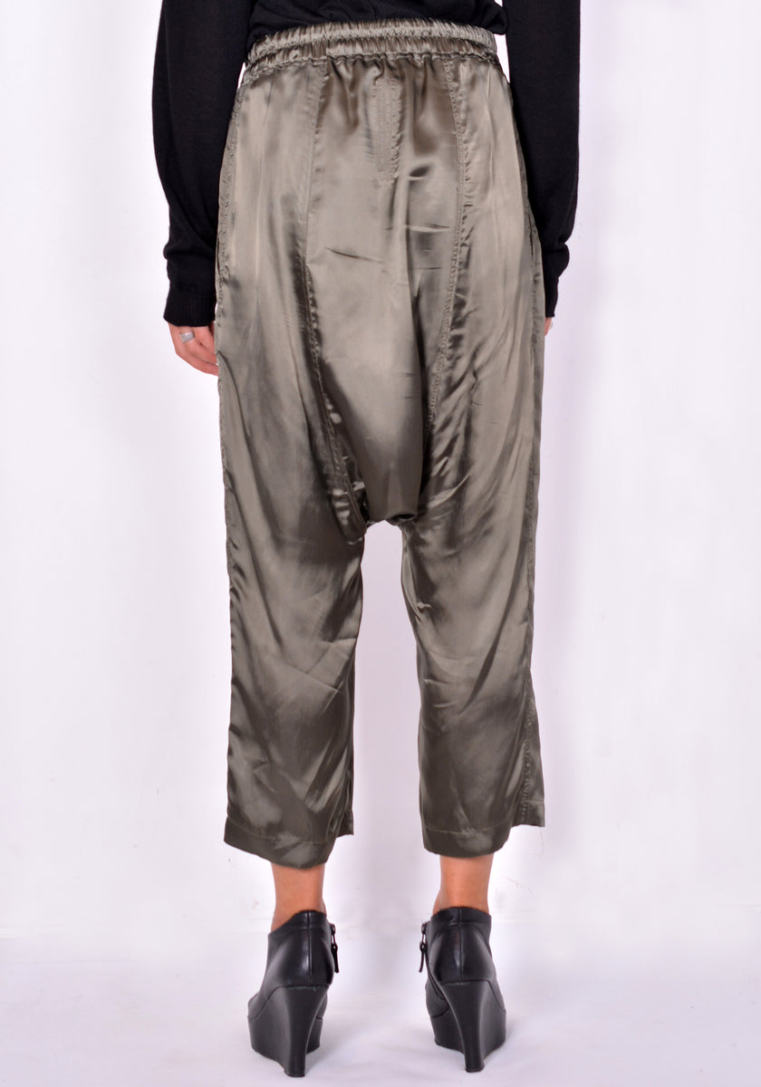 RICK OWENS DRAWSTRING CROPPED PANTS GREEN FW21 | 50%OFF SALE 