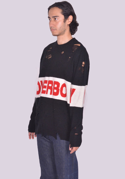 CHARLES JEFFREY LOVERBOY DISTRESSED LOVEBOY LOGO KNIT SWEATER FW24 | DOSHABURI shop