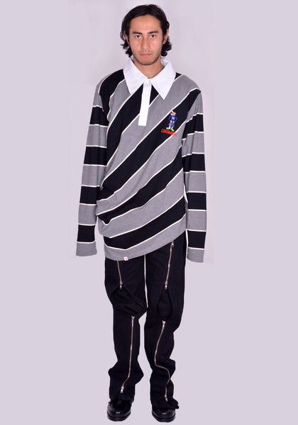 CHARLES JEFFREY LOVERBOY TOPSY TURVY RUGBY POLO-SHIRT BLACK/GLAY FW24 | DOSHABURI Shop