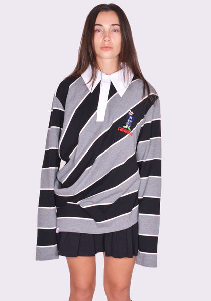 CHARLES JEFFREY LOVERBOY TOPSY TURVY RUGBY POLO-SHIRT BLACK/GLAY FW24 | DOSHABURI Shop