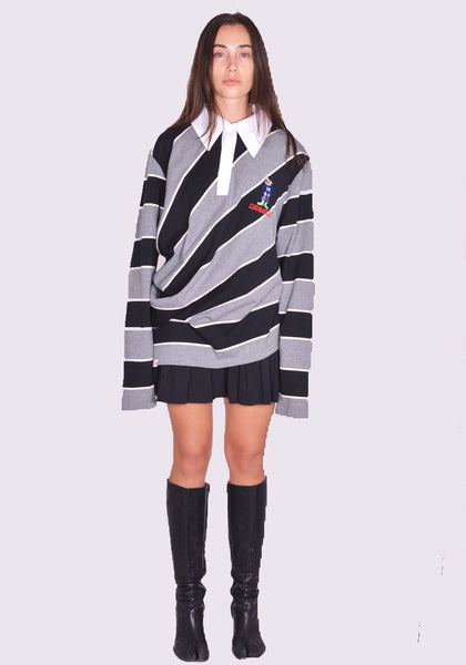 CHARLES JEFFREY LOVERBOY TOPSY TURVY RUGBY POLO-SHIRT BLACK/GLAY FW24 | DOSHABURI Shop