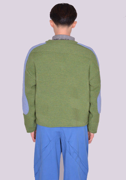 KIKO KOSTADINOV MEN KKSS24KN05-83 DELIAN V-NECK JUMPER MELANGE GREEN/MELANGE BLUE SS24 | DOSHABURI Online Shop