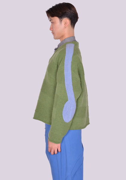 KIKO KOSTADINOV MEN KKSS24KN05-83 DELIAN V-NECK JUMPER MELANGE GREEN/MELANGE BLUE SS24 | DOSHABURI Online Shop