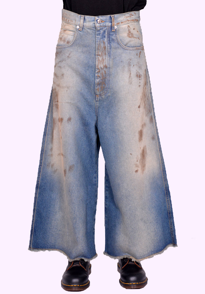 LU'U DAN MP052D WD WIDE CROPPED JEANS STAINED BLUE FW24 | DOSHABURI Online Shop