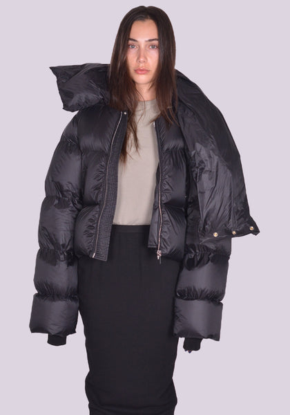 RICK OWENS FUNNEL DOWN JACKET BLACK FW24 | DOSHABURI Online Shop