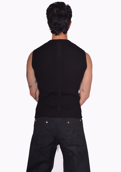 RICK OWENS MEN KNIT VEST BLACK SS25 | DOSHABURI Online Shop