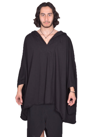 RICK OWENS MEN KAFTAN HOODIE BLACK SS25 | DOSHABURI Online Shop