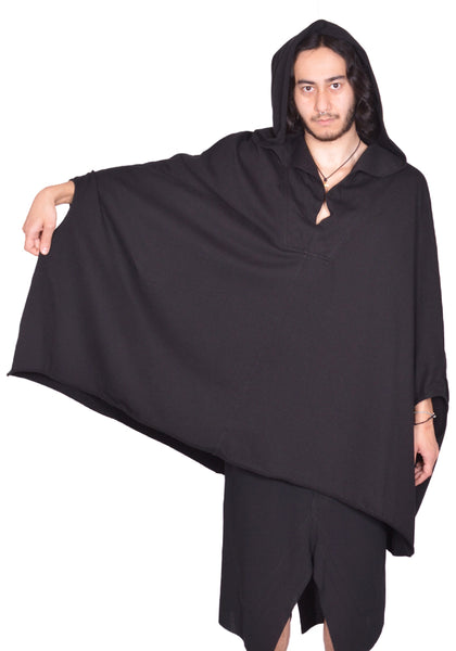 RICK OWENS MEN KAFTAN HOODIE BLACK SS25 | DOSHABURI Online Shop