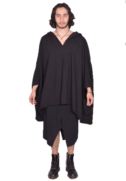 RICK OWENS MEN KAFTAN HOODIE BLACK SS25 | DOSHABURI Online Shop