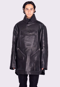 RICK OWENS MOUNTAINEERING SMOCK LEATHER JACKET BLACK FW24 | DOSHABURI Shop