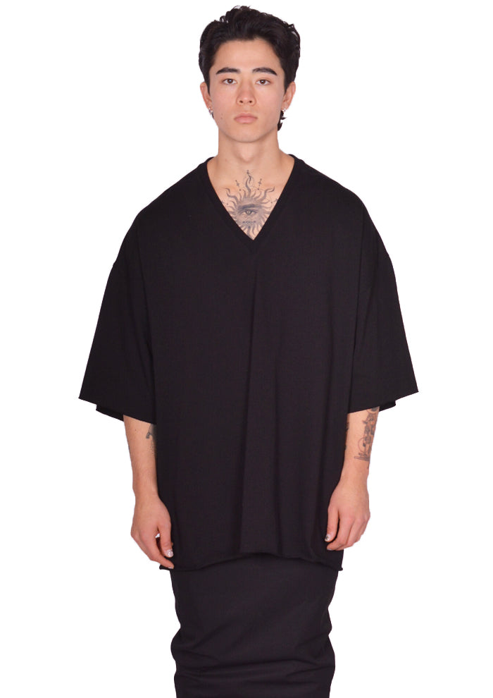 RICK OWENS V-NECK TOMMY T-SHIRT BLACK SS25 | DOSHABURI Online Shop