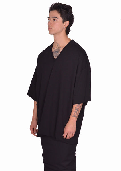 RICK OWENS V-NECK TOMMY T-SHIRT BLACK SS25 | DOSHABURI Online Shop