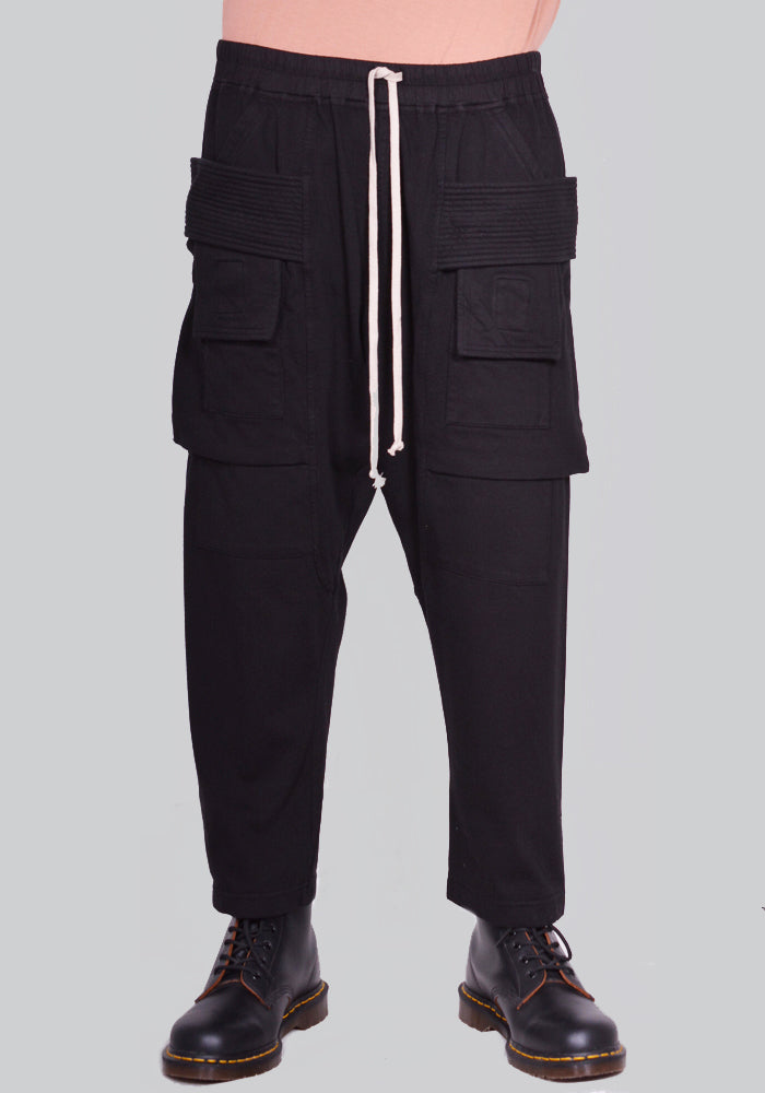 RICK OWENS DRKSHDW DU01D1371 RIG CREATCH CARGO CROPPED DRAWSTRING PANTS  BLACK (New season SS24)