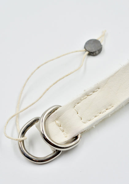 100% bison full grain leather, Unisex belt in white with double D-buckle closure 