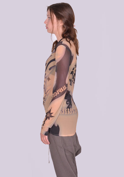 KUSIKOHC TATTOO GRAPHIC MESH TOP SS24 | DOSHABURI Online Shop