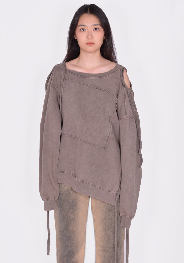 OTTOLINGER DECONSTRUCTED CUT-OUT SWEAT HOODIE LIGHT BROWN SS24 | DOSHABURI Online Shop