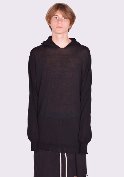 RICK OWENS MEN OVERSIZED HOODED KNIT SWEATER BLACK FW24 | DOSHABURI Shop