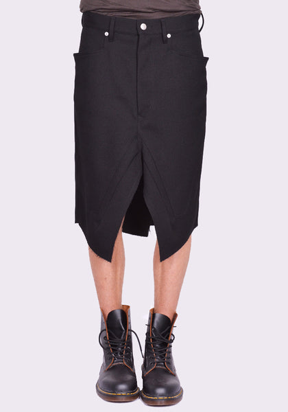 RICK OWENS MEN RU02D6345 WD 09 SLIVERED SKIRT BLACK FW24 | DOSHABURI Online Shop