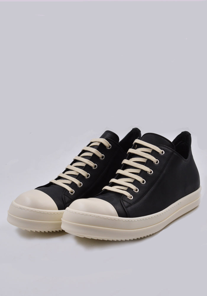 RICK OWENS MEN LEATHER LOW SNEAKERS BLACK/MILK SS24 | DOSHABURI Shop