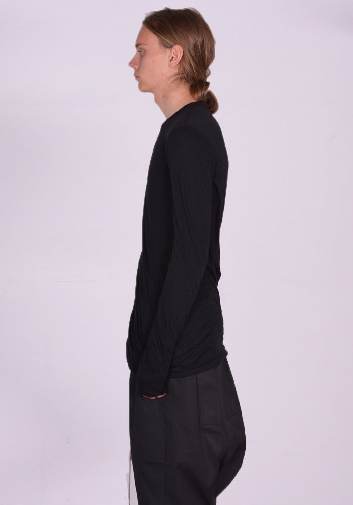 RICK OWENS DOUBLE LAYERED LONG SLEEVE T-SHIRT BLACK SS24 | DOSHABURI