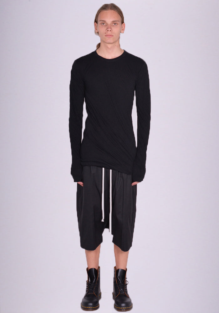 RICK OWENS DOUBLE LAYERED LONG SLEEVE T-SHIRT BLACK SS24 | DOSHABURI