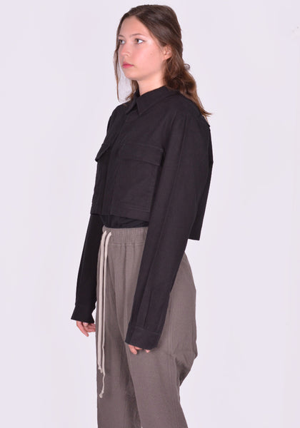 RICK OWENS WOMEN RP02D3245 FL CROPPED OUTERSHIRT BLACK FW24 | DOSHABURI Online Shop