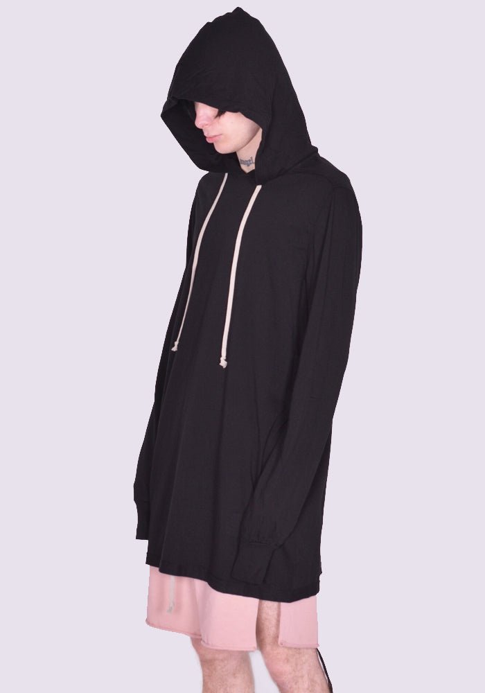 RICK OWENS DRKSHDW HOODED LONG SLEEVE T-SHIRT BLACK SS23 | DOSHABURI