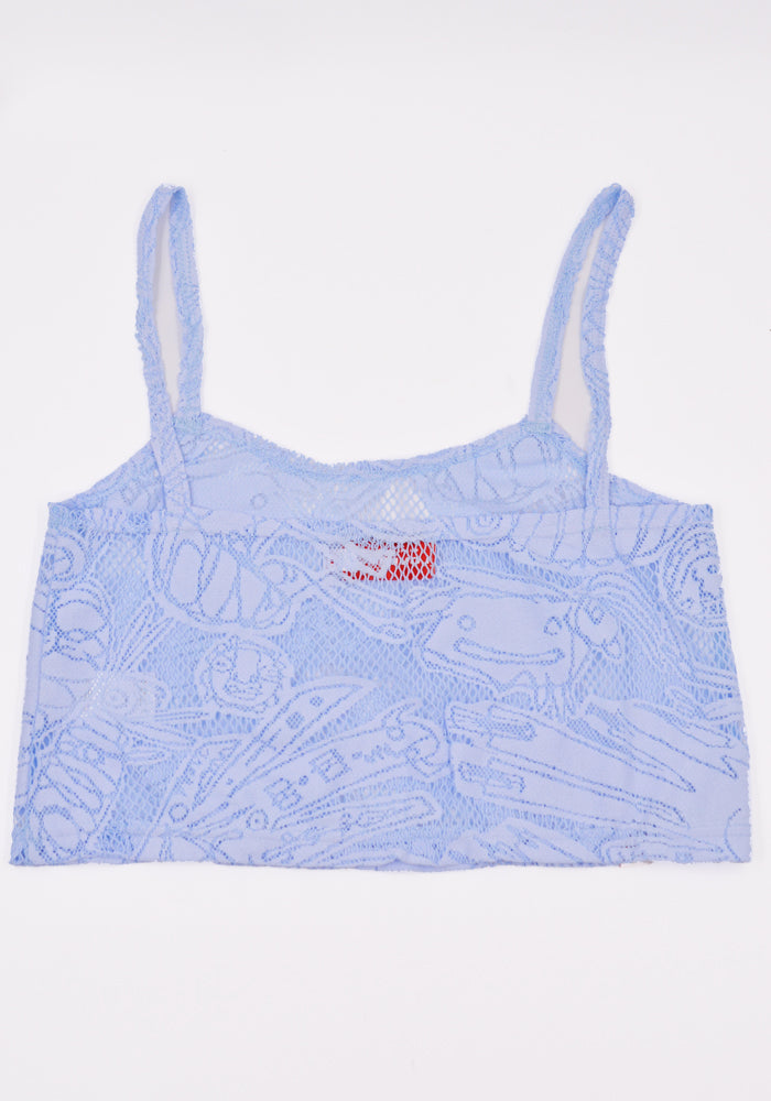 CHARLES JEFFREY LOVERBOY LACE CROP TOP BLUE SS22