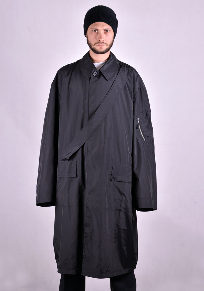 RANDOM IDENTITIES SATIN OVERCOAT BLACK 2021SS | DOSHABURI Online Shop