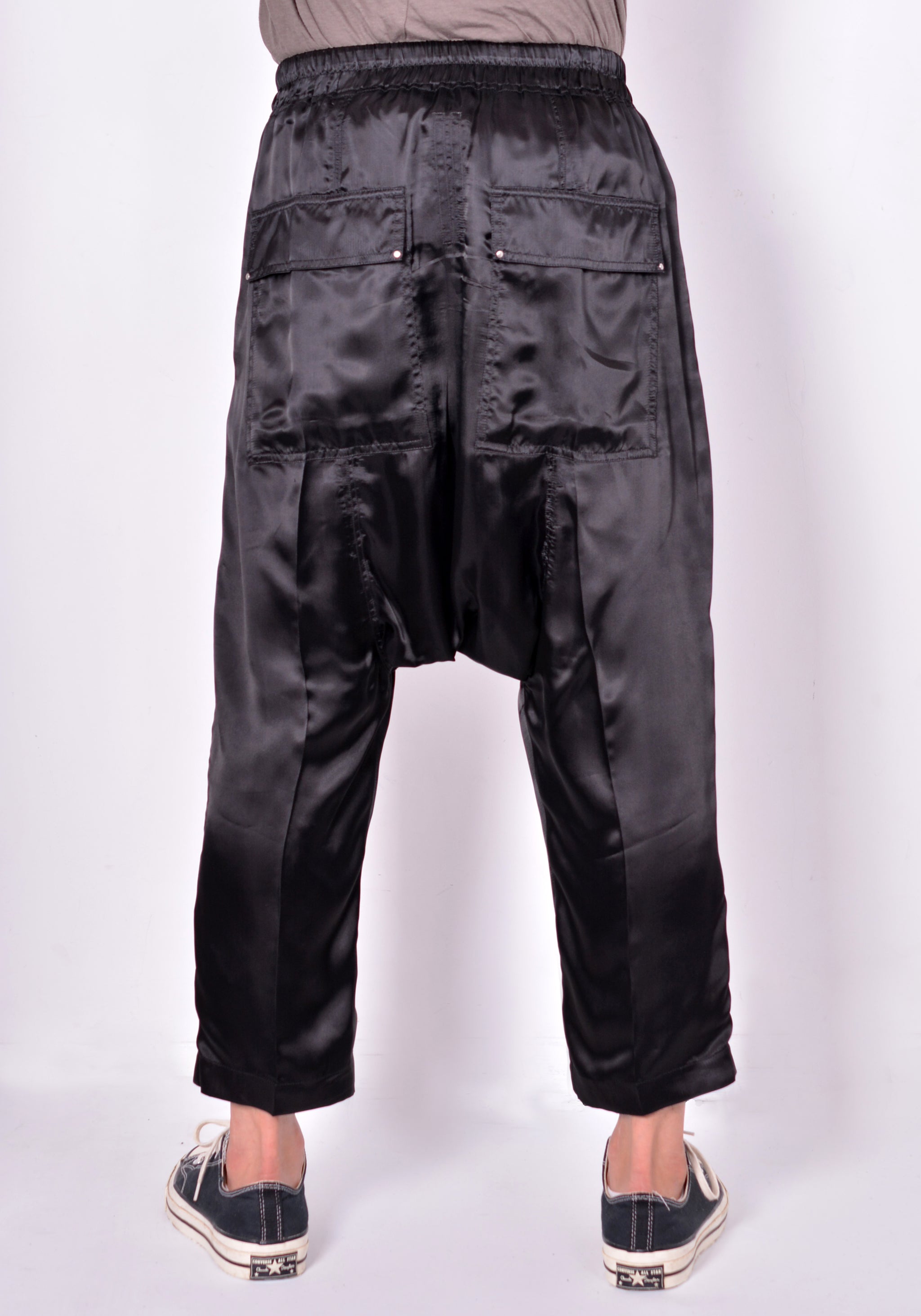 RICK OWENS DRAWSTRING CROPPED PANTS BLACK FW21 | DOSHABURI Online Shop