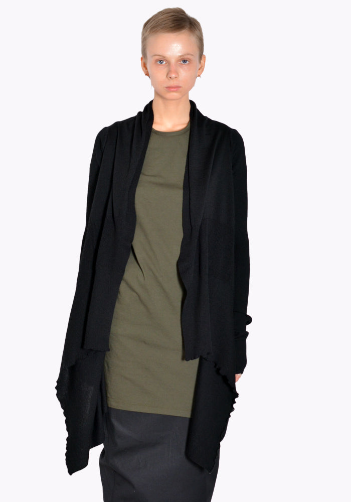 RICK OWENS MEDIUM KNIT WRAP CARDIGAN BLACK FW22 | DOSHABURI Online