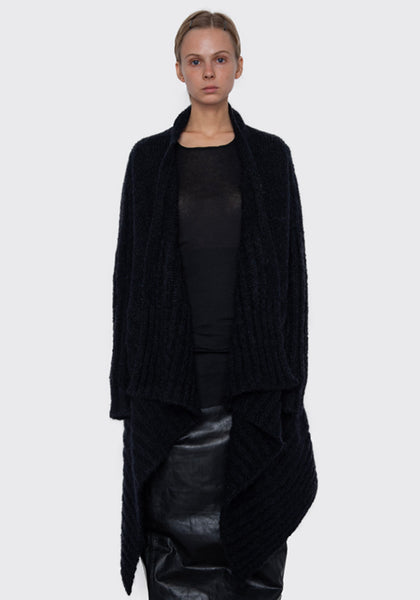 RICK OWENS MEDIUM KNIT WRAP CARDIGAN BLACK FW22