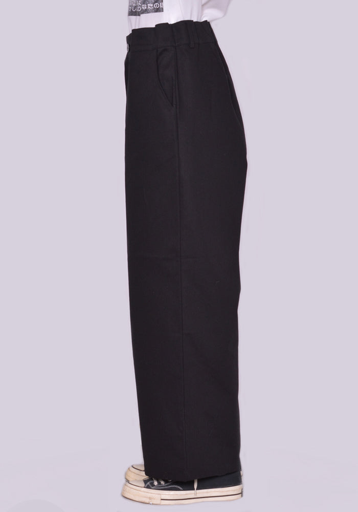 YUIKI SHIMOJI HIGH WAIST WIDE PANTS BLACK | DOSHABURI Online Shop